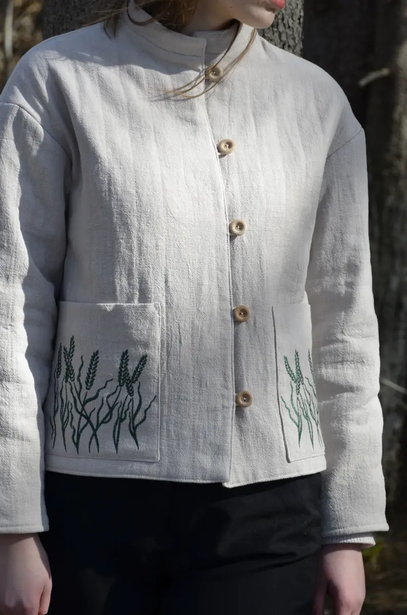 Ľanový vyšívaný kabátik- Klasy