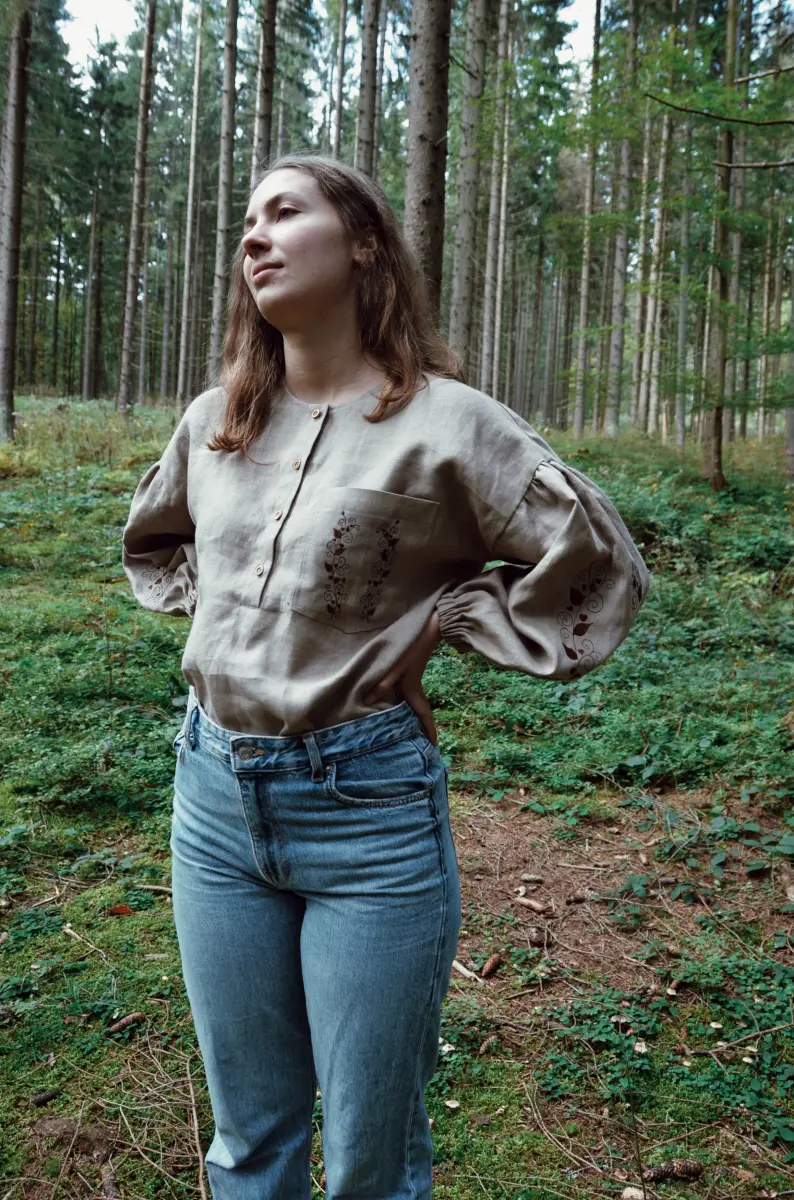 Ľanová vyšívaná blúzka-Jeseň