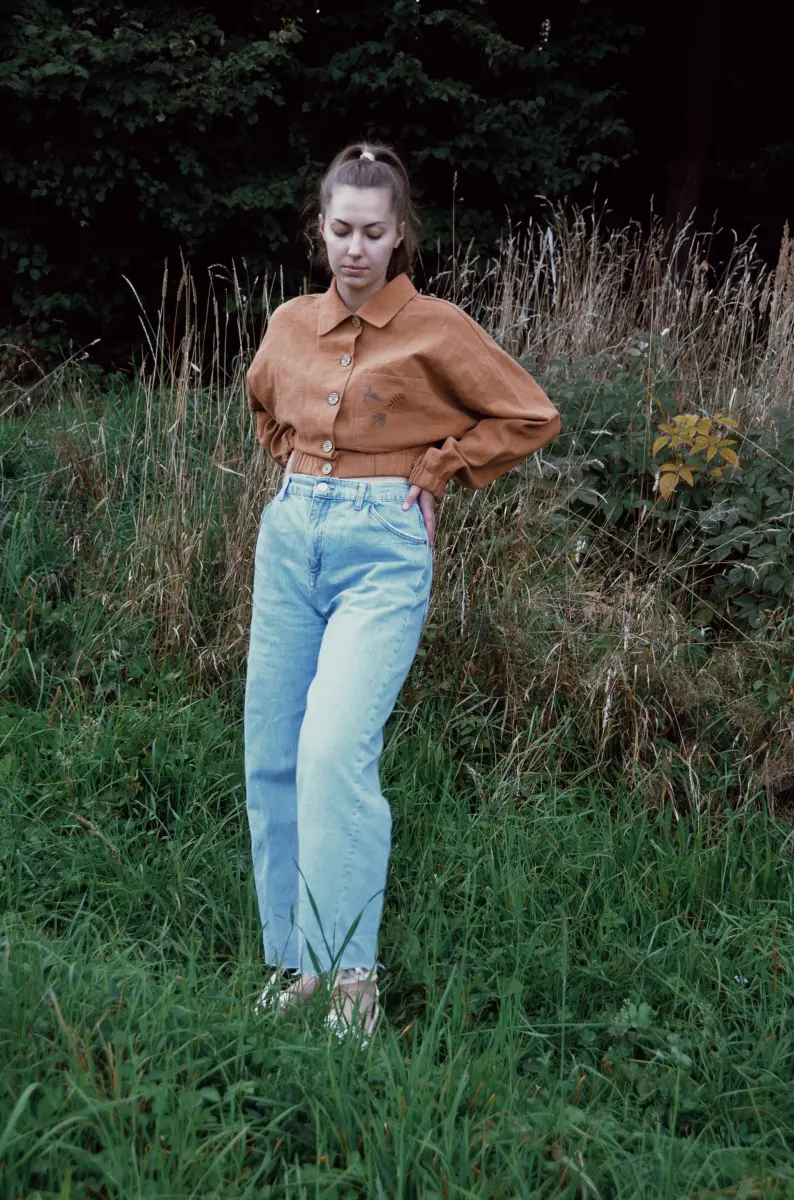 Ľanový kabátik s výšivkou -Ester