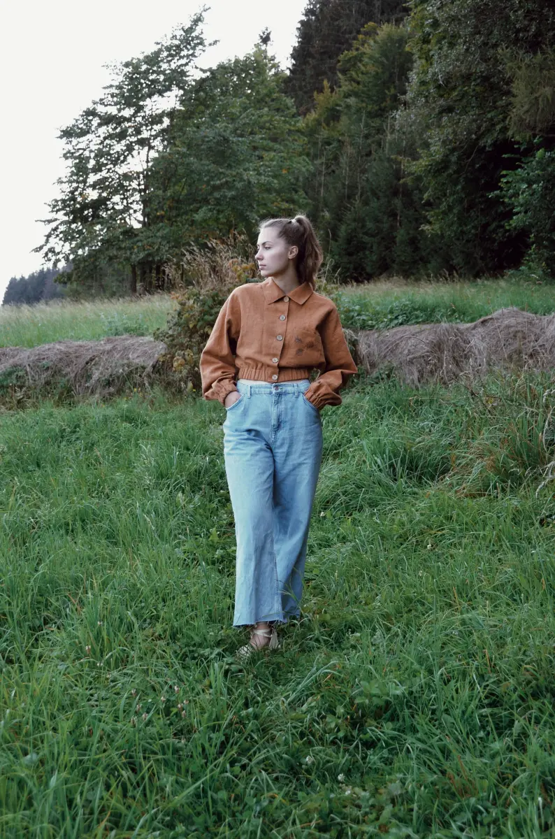 Ľanový kabátik s výšivkou -Ester